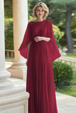 Black Pleated A Line Chiffon Mother of the Bride Dress with Sleeves