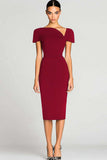 Black Short Sleeves Bodycon Satin Midi Work Dress