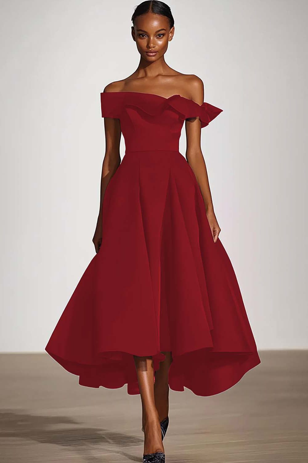 Off The Shoulder A Line Plum Satin Formal Dress