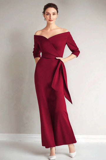 Burgundy Mermaid Strapless Mother of The Bride Dress