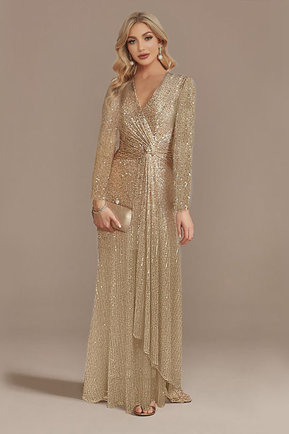 Glitter Navy Mother of the Bride Dress with Long Sleeves