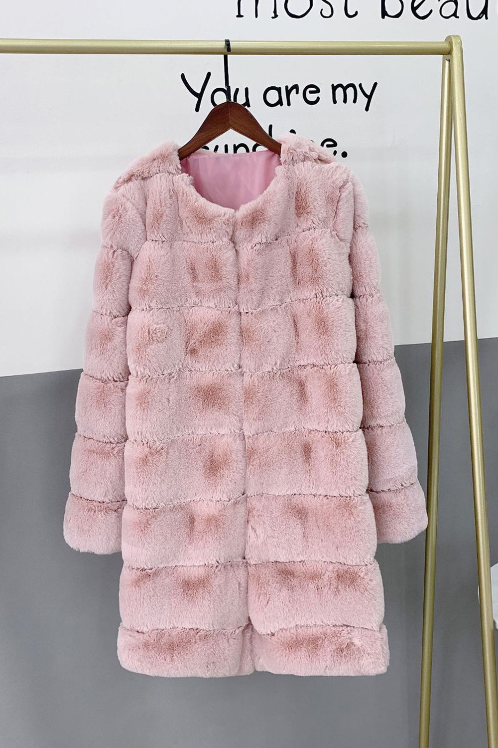 Pink Faux Fur Long Shearling Coat