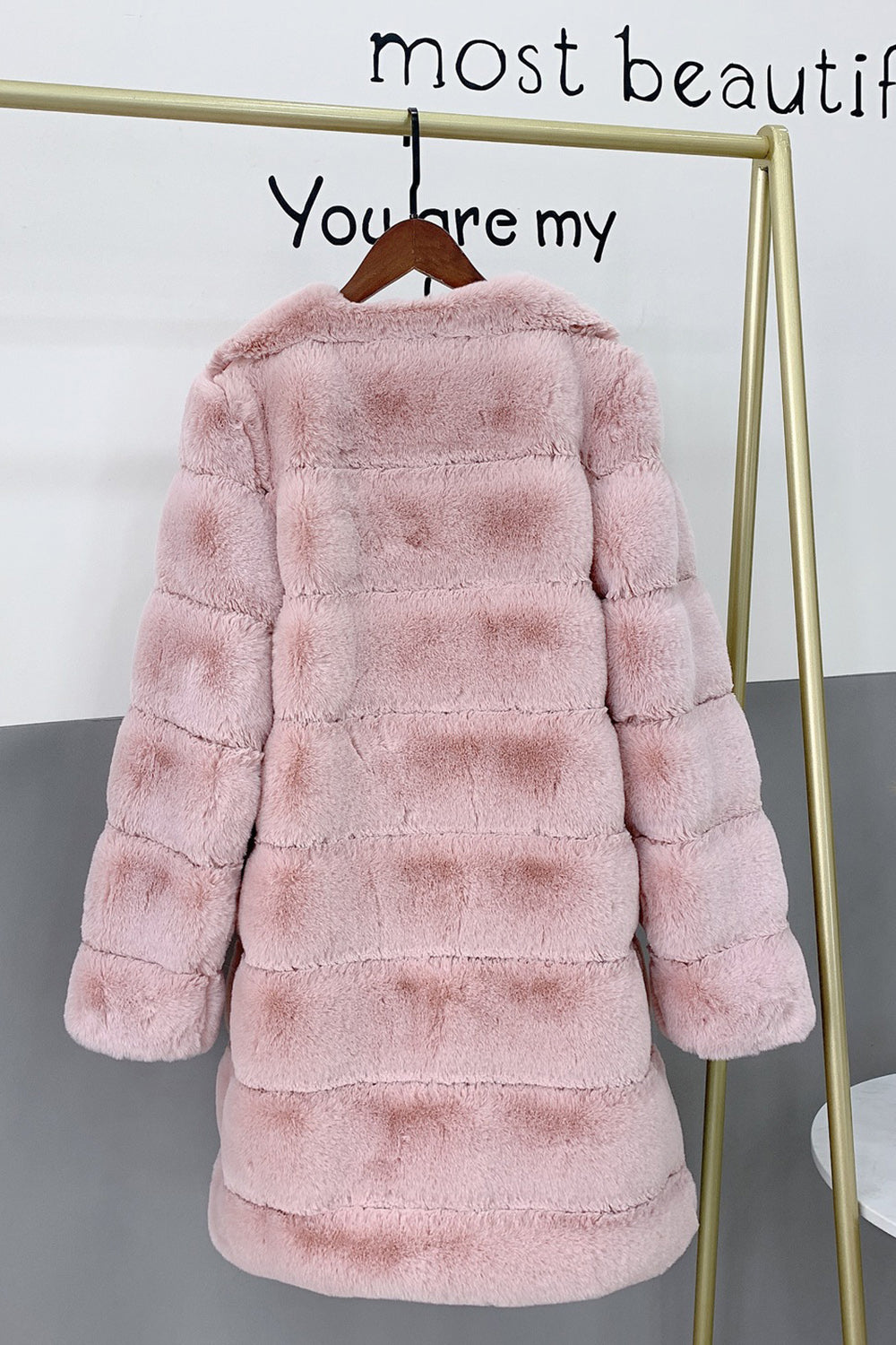 Pink Faux Fur Long Shearling Coat
