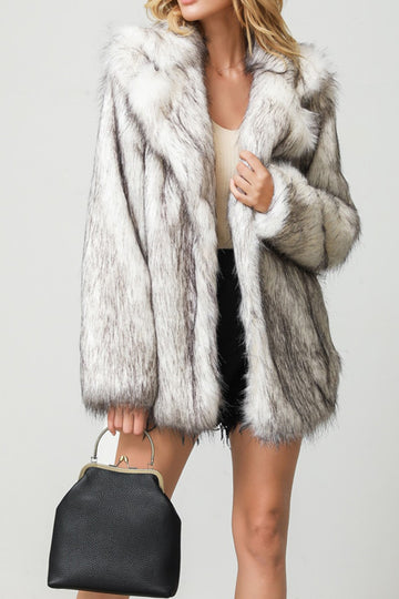 Grey Shawl Lapel Faux Fur Short Shearling Coat
