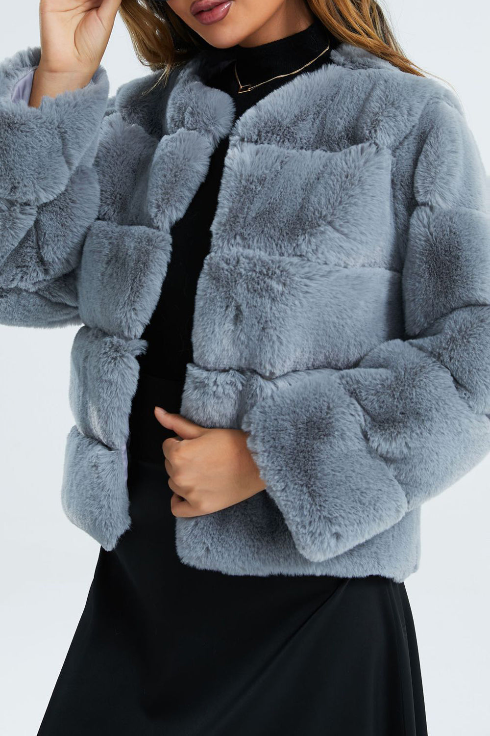 Pink Shawl Lapel Faux Fur Short Shearling Coat