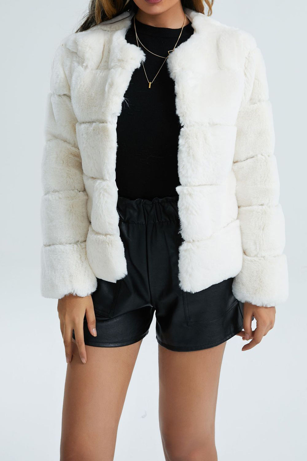 Pink Shawl Lapel Faux Fur Short Shearling Coat