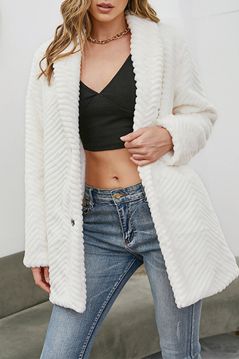 Load image into Gallery viewer, White Shawl Lapel Faux Fur Midi Shearling Coat