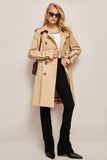 Khaki Double Breasted Long Slim Fit Trench Coat with Belt
