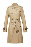 Khaki Double Breasted Long Slim Fit Trench Coat with Belt