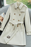 Khaki Double Breasted Long Slim Fit Trench Coat with Belt