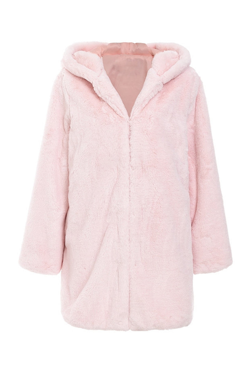 Load image into Gallery viewer, Pink Hooded Faux Fur Midi Shearling Coat