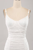 Spaghetti Straps Bodycon Pleated Lace Little White Graduation Dress
