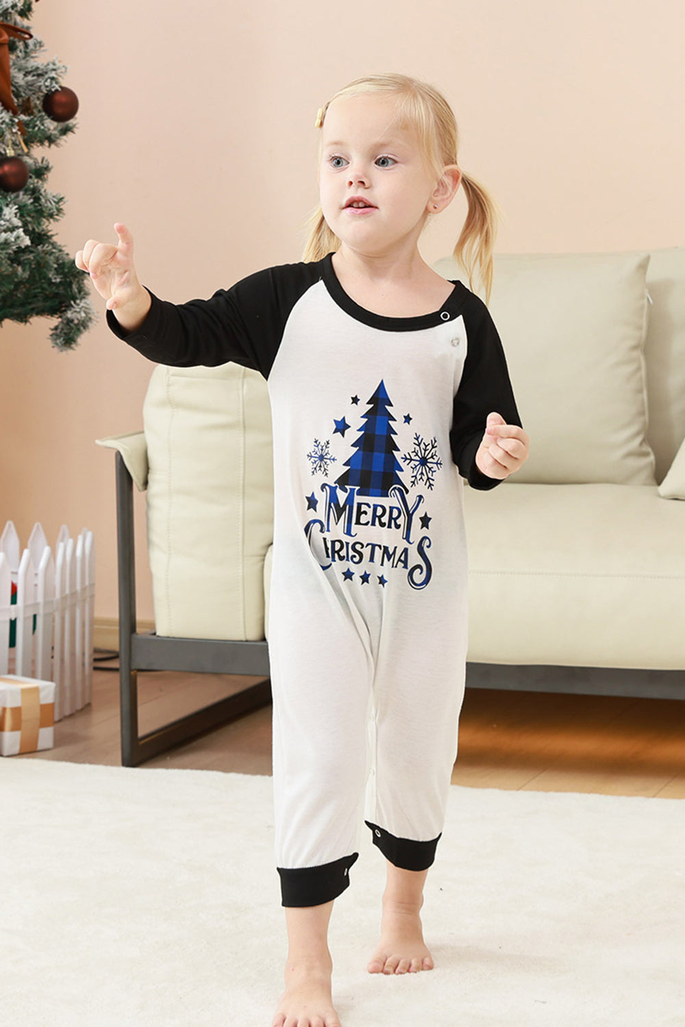 Black Blue Tree Print Family Christmas Pajamas