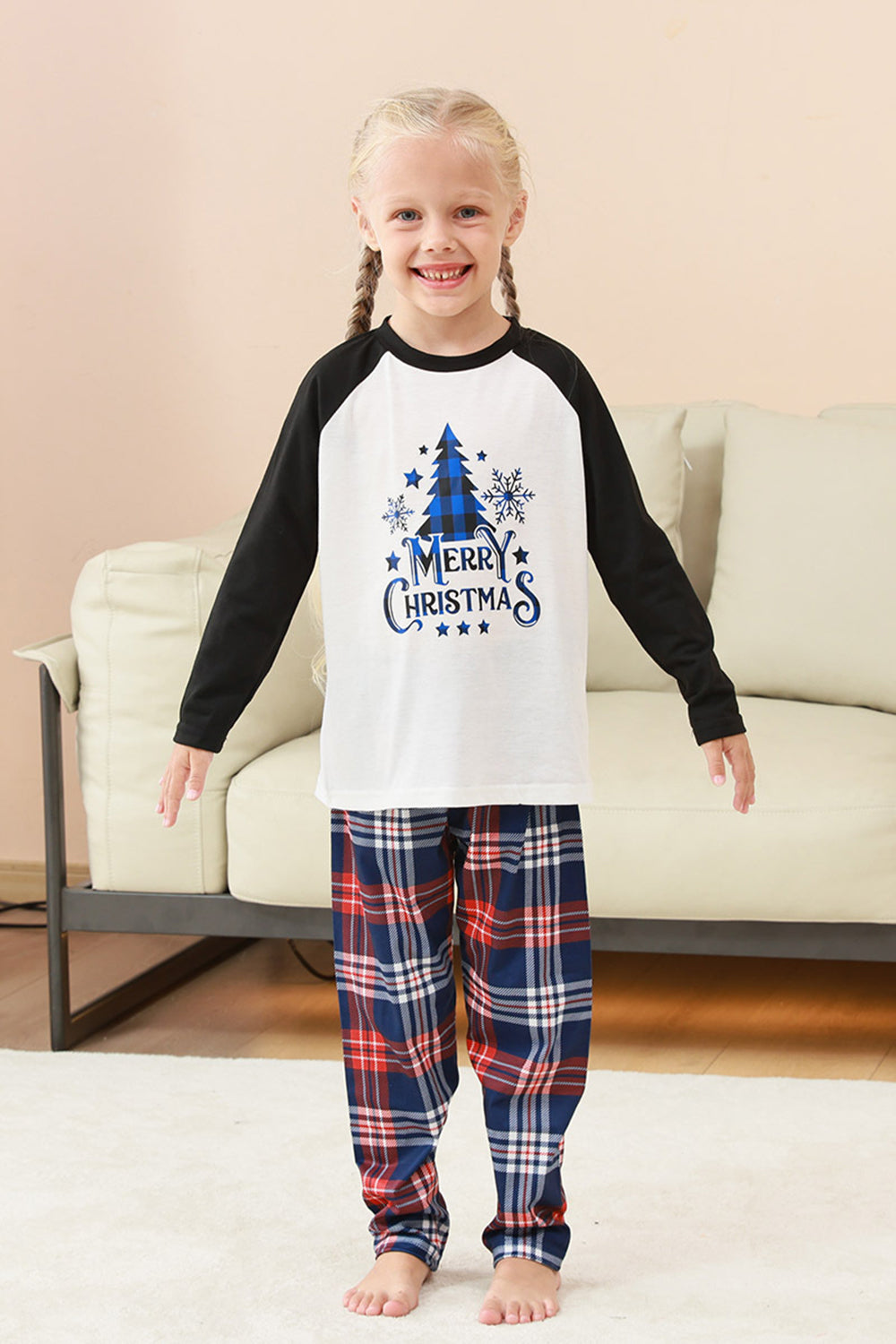 Black Blue Tree Print Family Christmas Pajamas