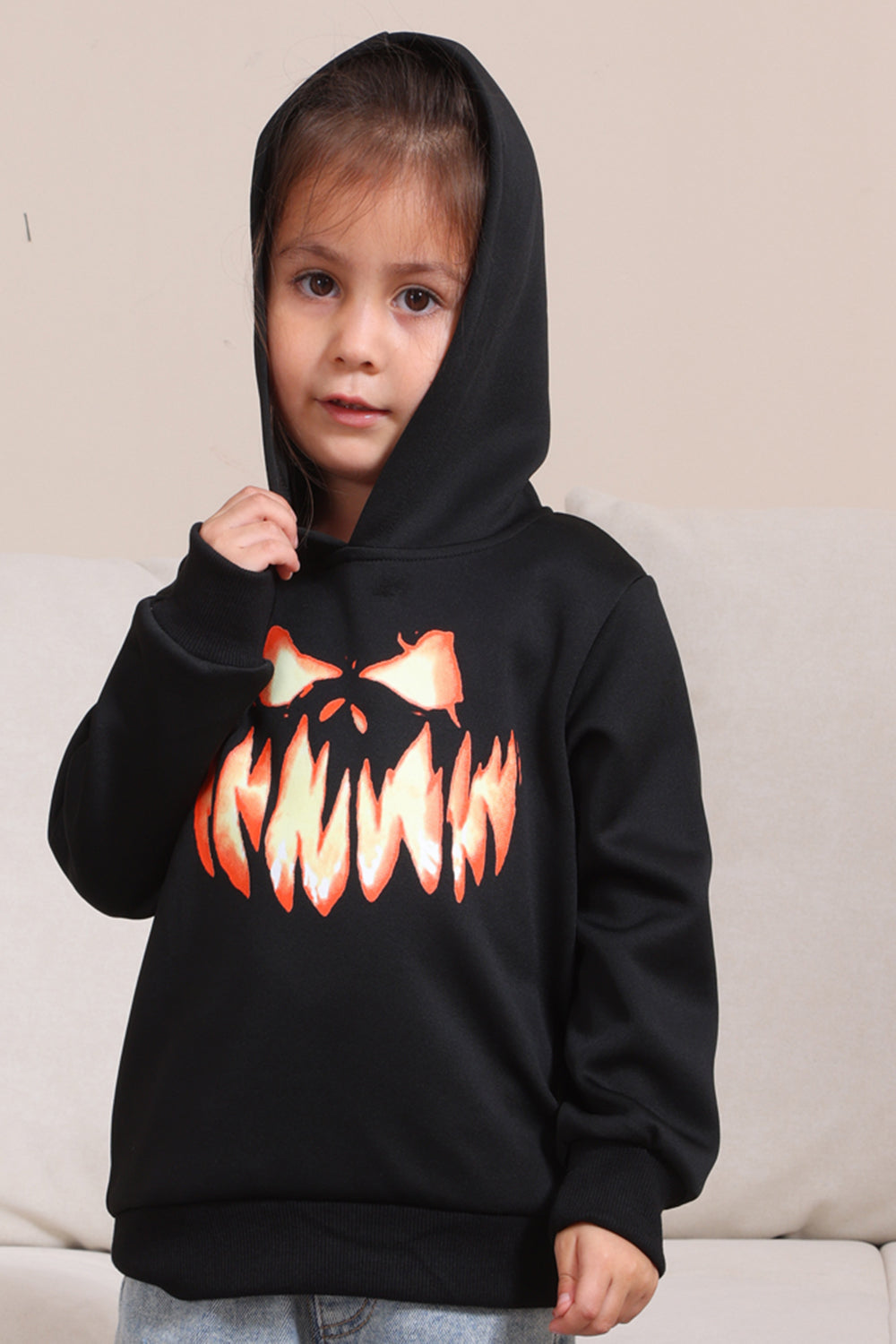 Black Devil Pumpkin Print Hooded Halloween Family Sweatshirts