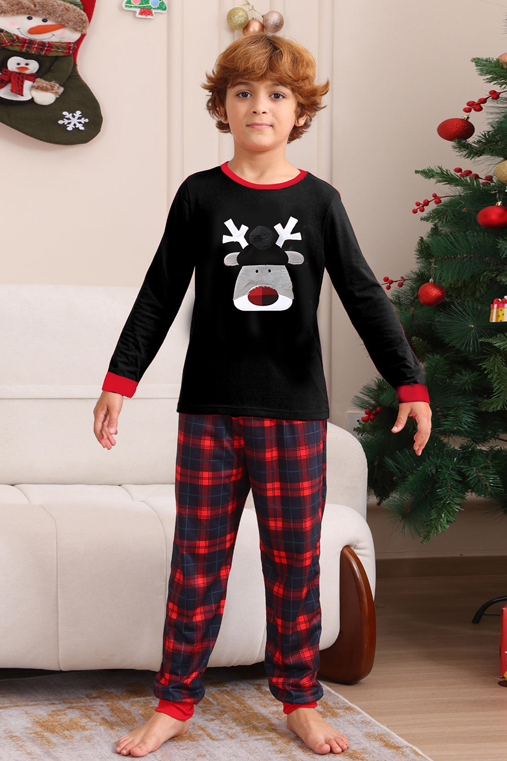 Black Red Family Matching Pajamas Adult Kids Baby Tops and Plaid Pants Christmas Pajamas Set