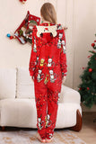 Red One Piece Cat Pattern Hooded Christmas Matching Family Pajamas