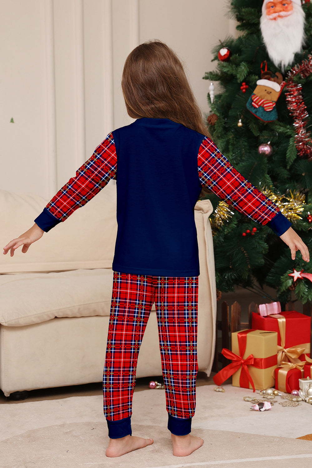 Red Navy Long Sleeves Plaid Pants Christmas Family Matching Pajamas