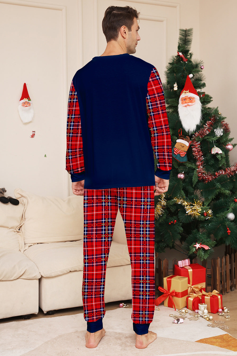 Red Navy Long Sleeves Plaid Pants Christmas Family Matching Pajamas