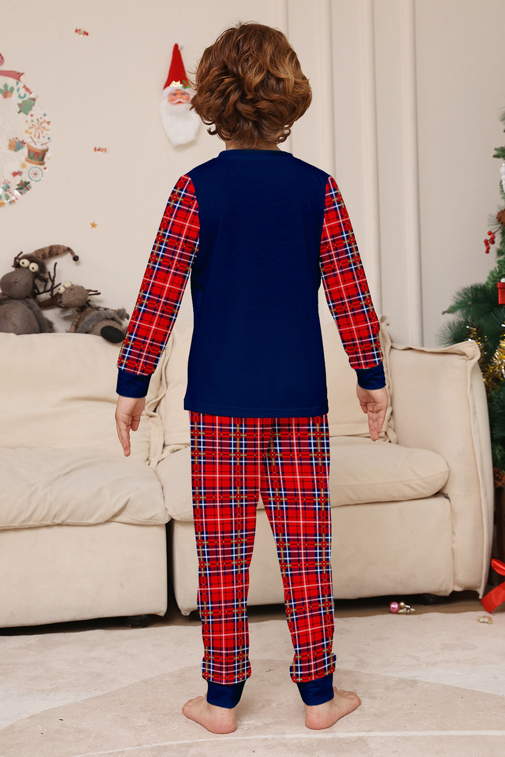 Red Navy Long Sleeves Plaid Pants Christmas Family Matching Pajamas
