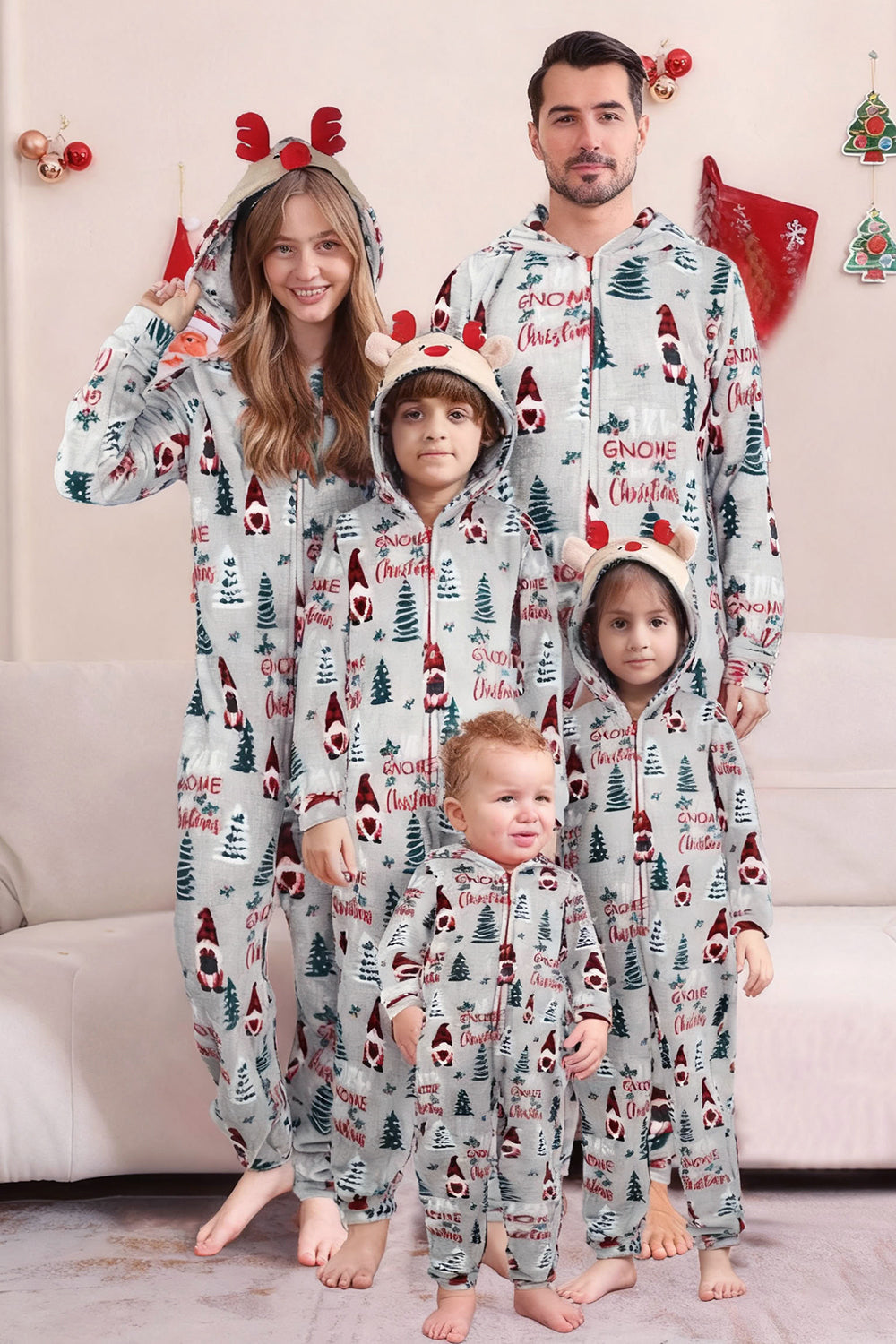 Grey One Piece Christmas Pattern Matching Family Pajamas
