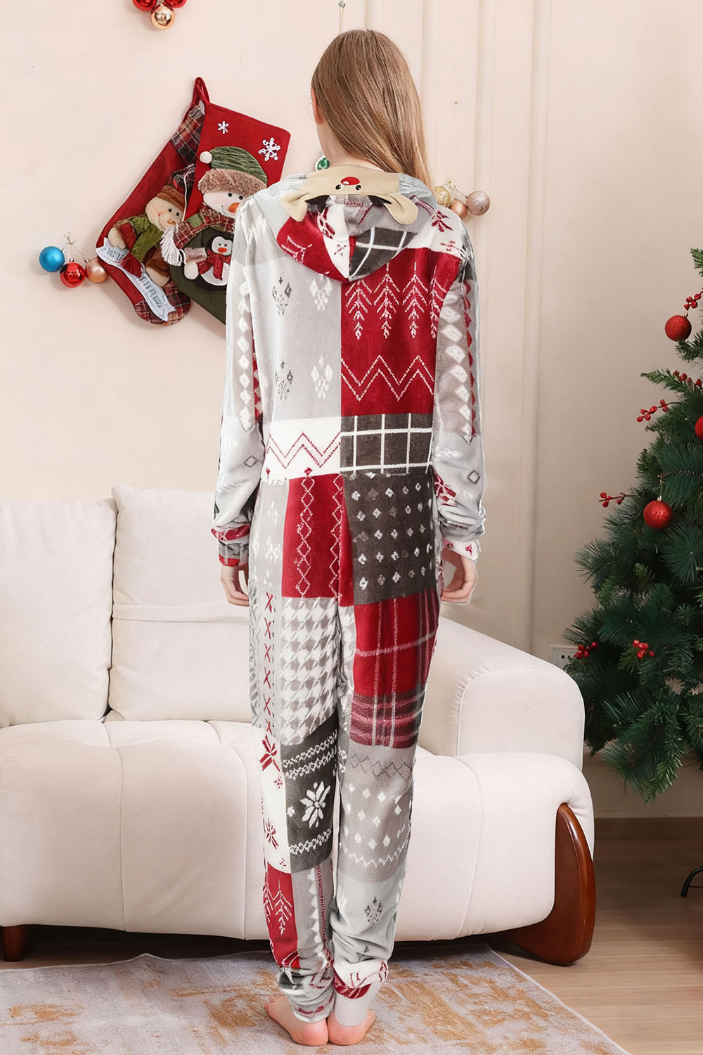 Grey Red One Piece Snowflake Printed Christmas Family Matching Pajamas