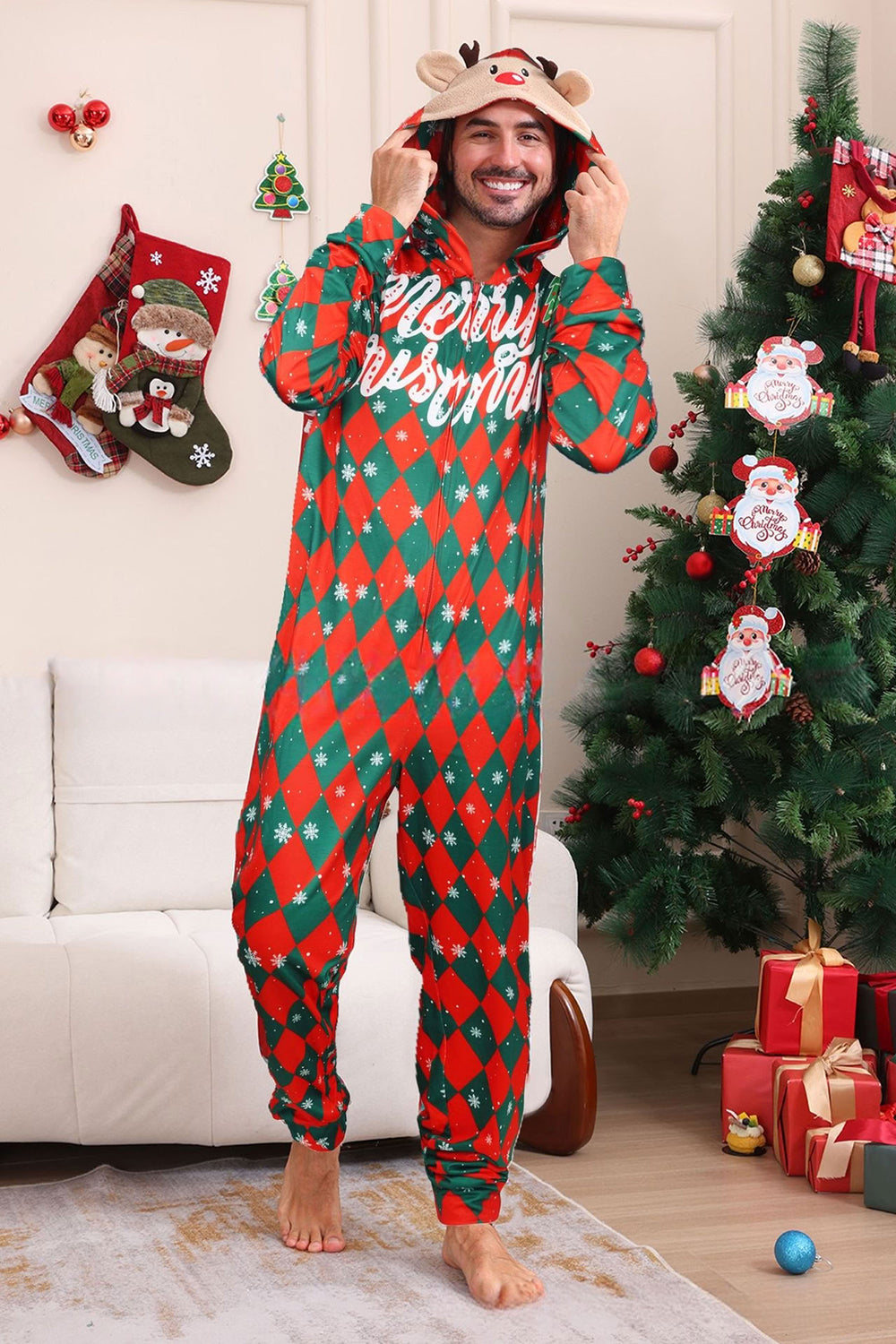 Green Red One Piece Snowflake Plaid Christmas Family Matching Pajamas
