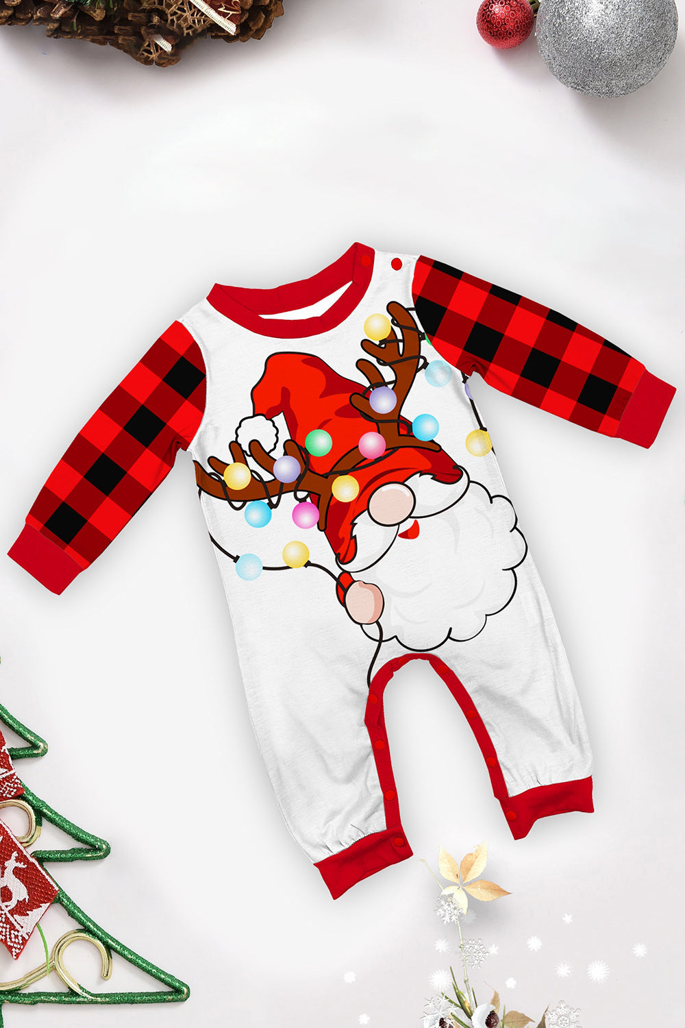 Black Red Santa Printed Plaid Pants Christmas Family Matching Pajamas