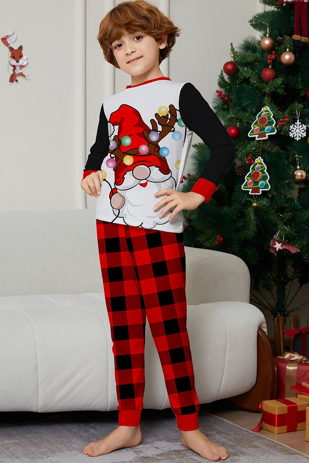 Black Red Santa Printed Plaid Pants Christmas Family Matching Pajamas
