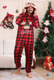 Red One Piece Deer Printed Plaid Christmas Family Matching Pajamas