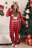 Red One Piece Deer Printed Plaid Christmas Family Matching Pajamas