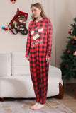 Red One Piece Deer Printed Plaid Christmas Family Matching Pajamas