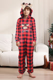 Red One Piece Deer Printed Plaid Christmas Family Matching Pajamas