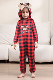 Red One Piece Deer Printed Plaid Christmas Family Matching Pajamas