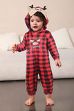 Red One Piece Deer Printed Plaid Christmas Family Matching Pajamas