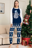 Dark Blue Snowflake Printed Long Sleeves Christmas Family Matching Pajamas