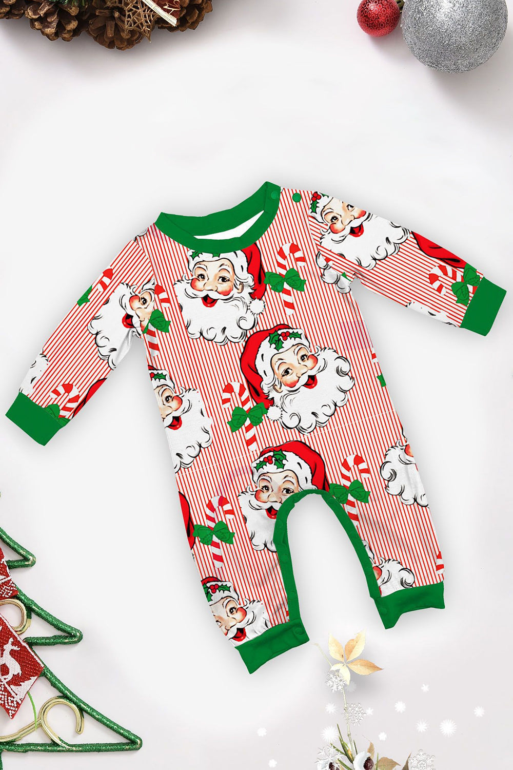 Red Striped Long Sleeves Santa Printed Christmas Family Matching Pajamas