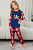Dark Blue Plaid Pants Printed Long Sleeves Christmas Family Matching Pajamas