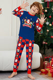 Dark Blue Plaid Pants Printed Long Sleeves Christmas Family Matching Pajamas