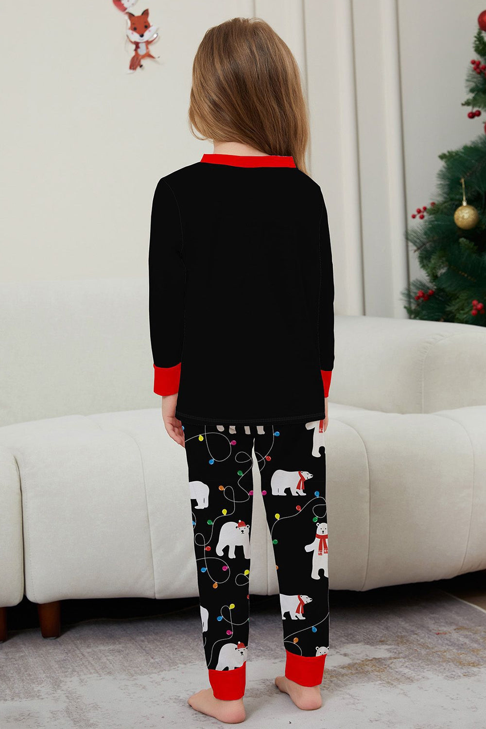 Black Long Sleeves Pear Pattern Printed Christmas Family Matching Pajamas
