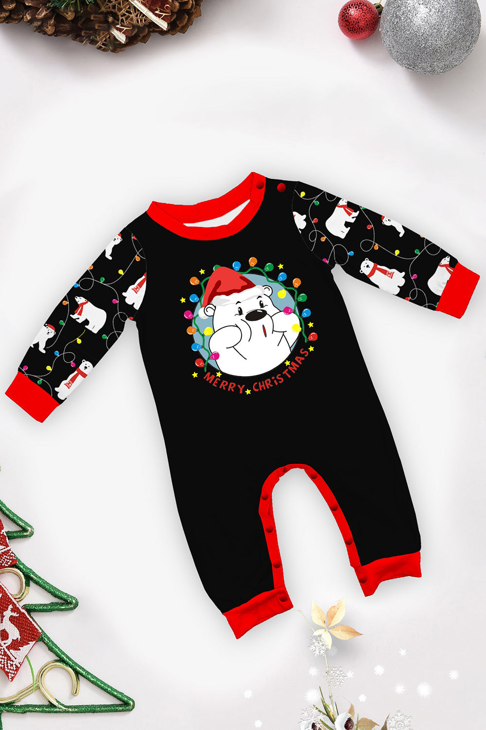 Black Long Sleeves Pear Pattern Printed Christmas Family Matching Pajamas