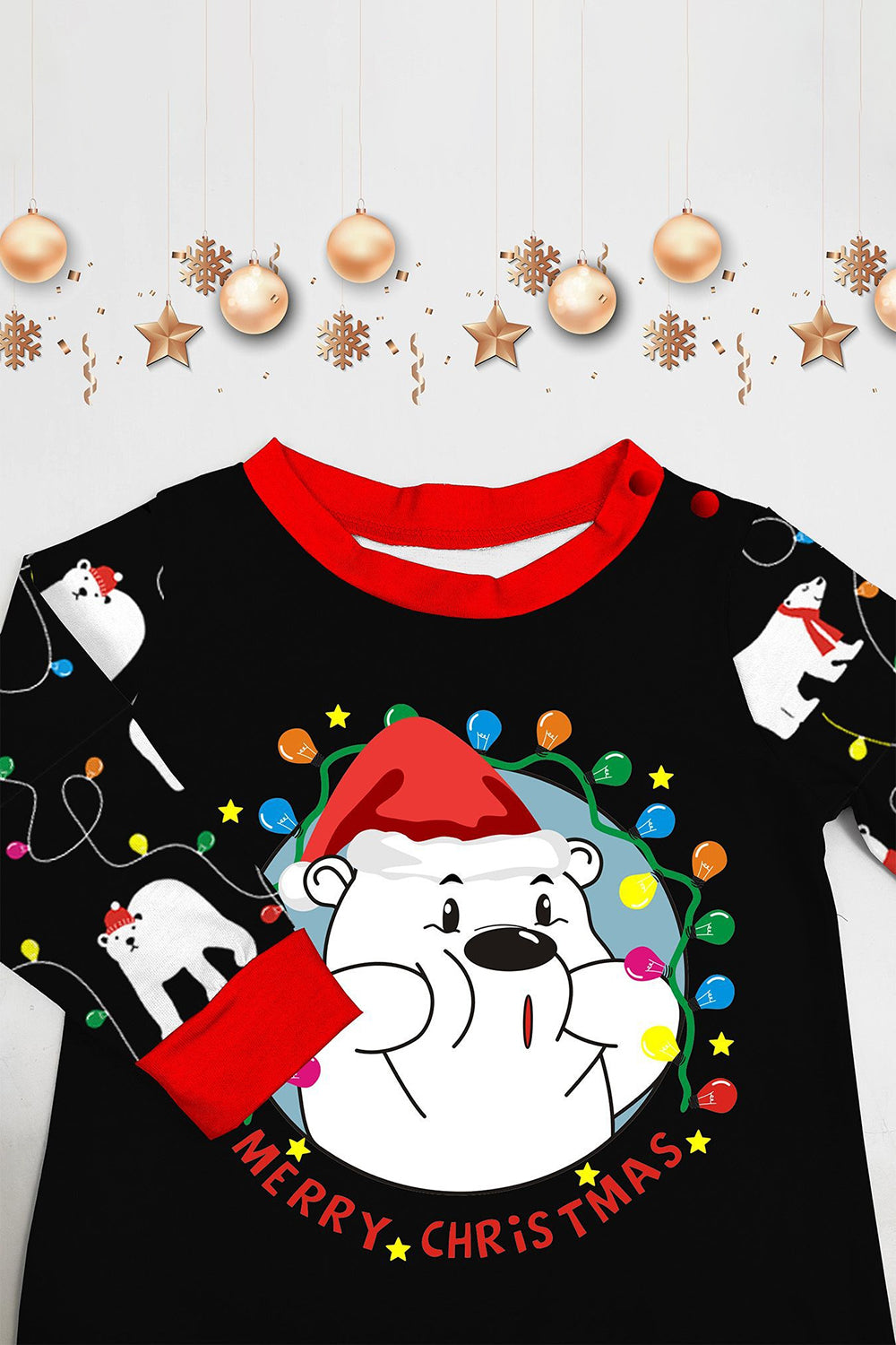 Black Long Sleeves Pear Pattern Printed Christmas Family Matching Pajamas