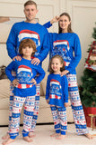 Blue Merry Christmas Printed Long Sleeves Family Matching Pajamas