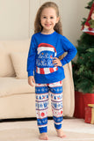 Blue Merry Christmas Printed Long Sleeves Family Matching Pajamas