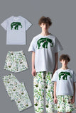 White Green Floral Printed Short Sleeves Matching Family Pajamas