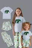 White Green Floral Printed Short Sleeves Matching Family Pajamas