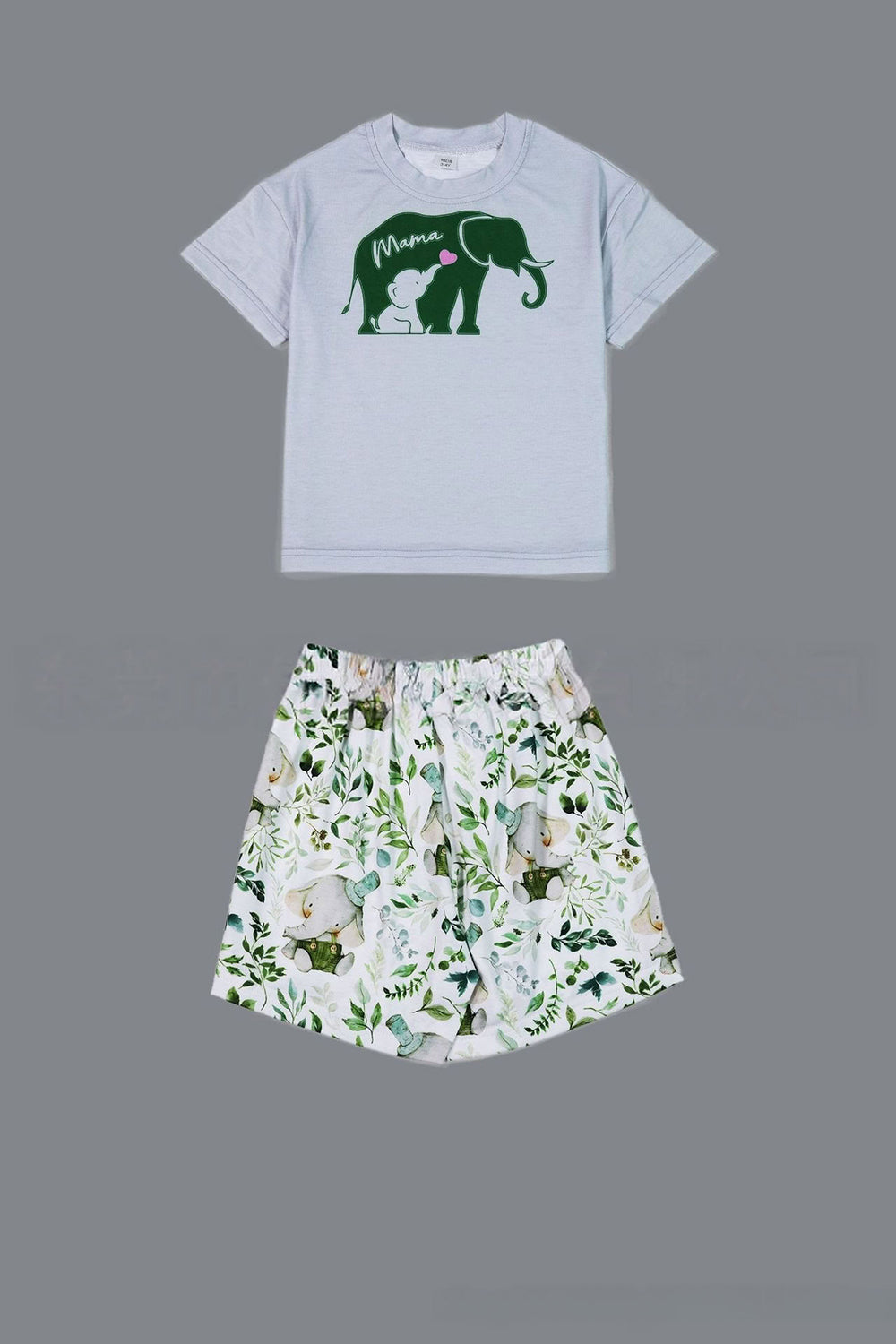 White Green Floral Printed Short Sleeves Matching Family Pajamas