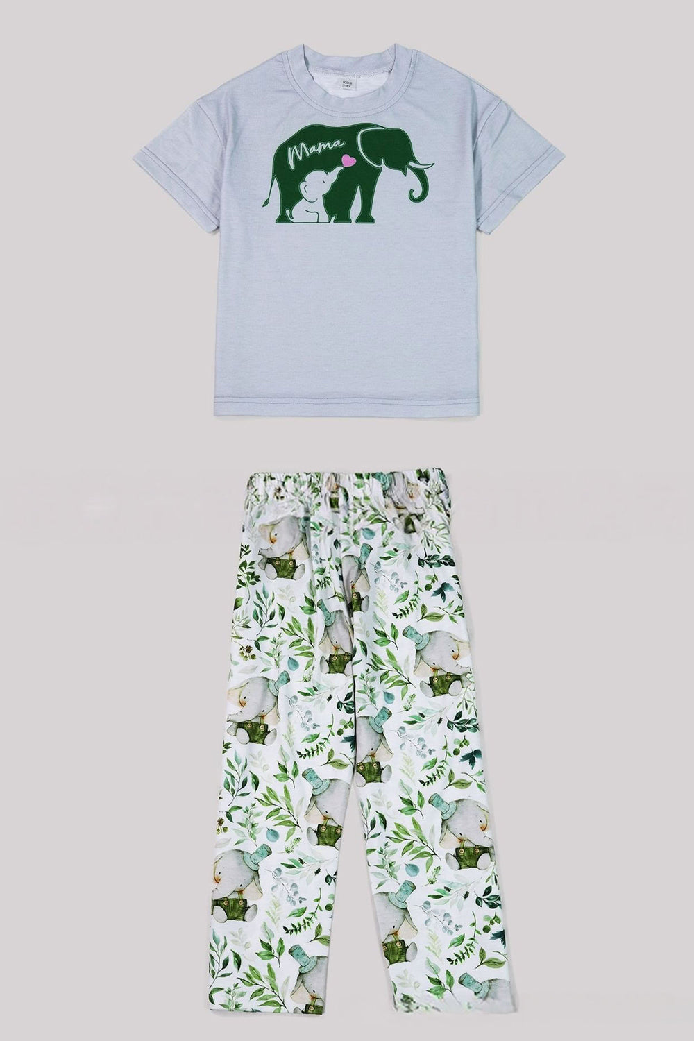 White Green Floral Printed Short Sleeves Matching Family Pajamas