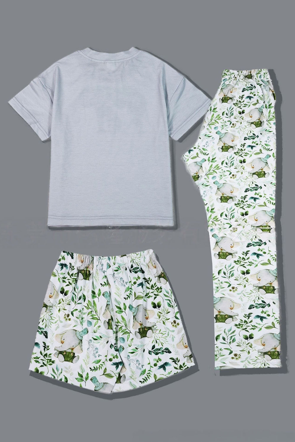 White Green Floral Printed Short Sleeves Matching Family Pajamas