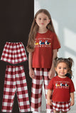 Red Dog Printed Plaid Short Sleeves Matching Family Pajamas